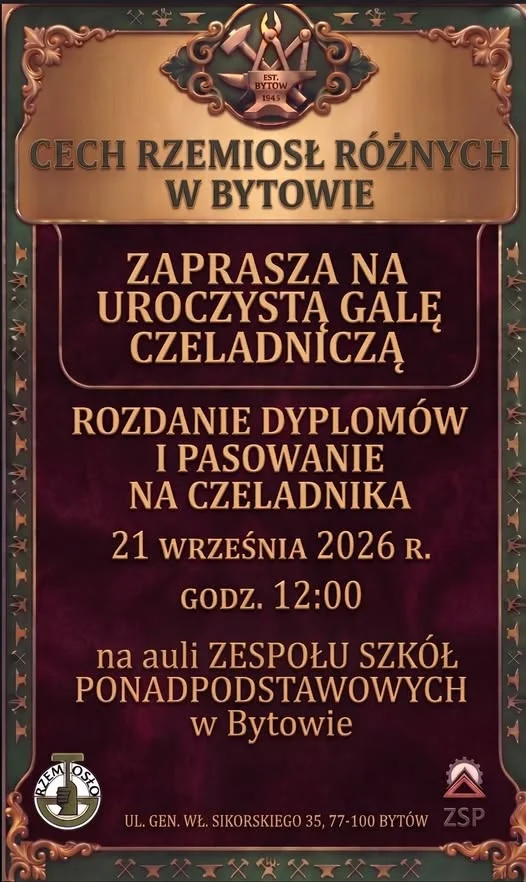 Gala CZELADNIKA - Cech Bytów 21.09.2026r. 